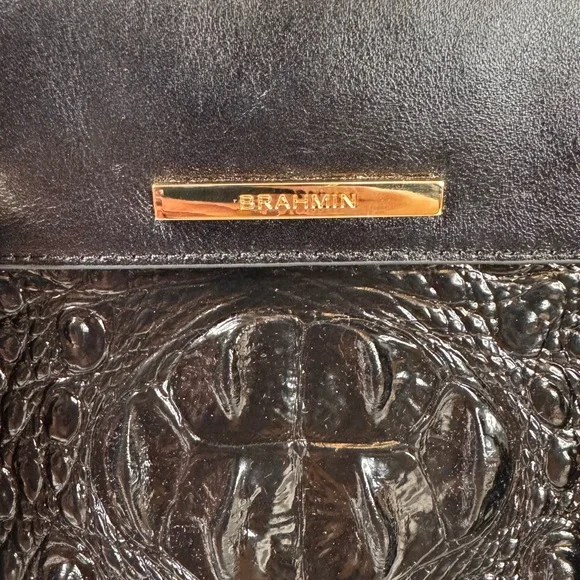 Brahmin Black Croc-Embossed Melbourne Priscilla Satchel - Picture 3 of 12